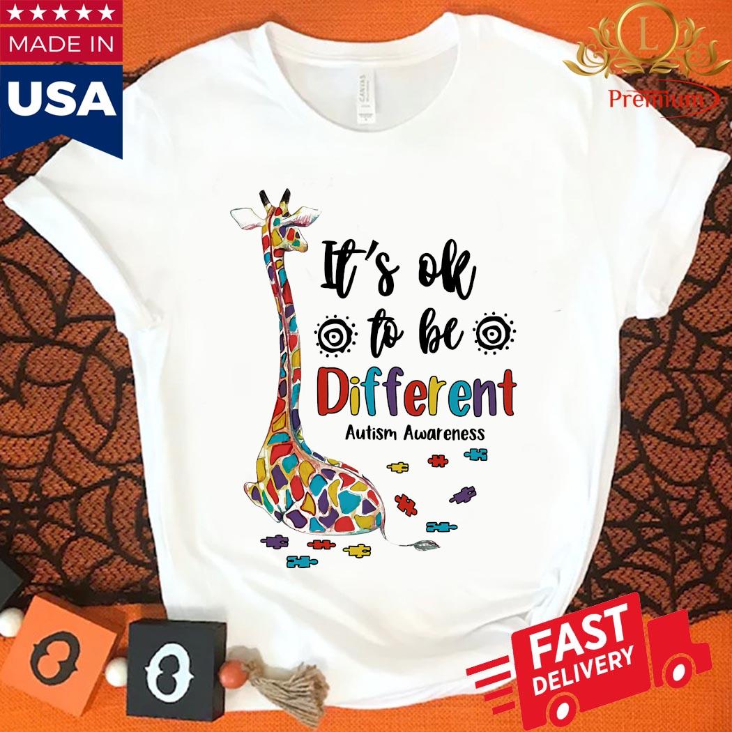 Giraffe It's Ok To Be Different Autism Awareness Shirt Ladies Shirt